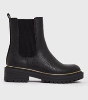 New Look Black Metal Trim Chunky Chelsea Boots
